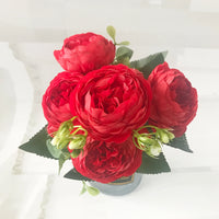 Artificial Peony Flowers Bouquet 30cm Rose Pink Silk with 5 Heads and 4 Buds