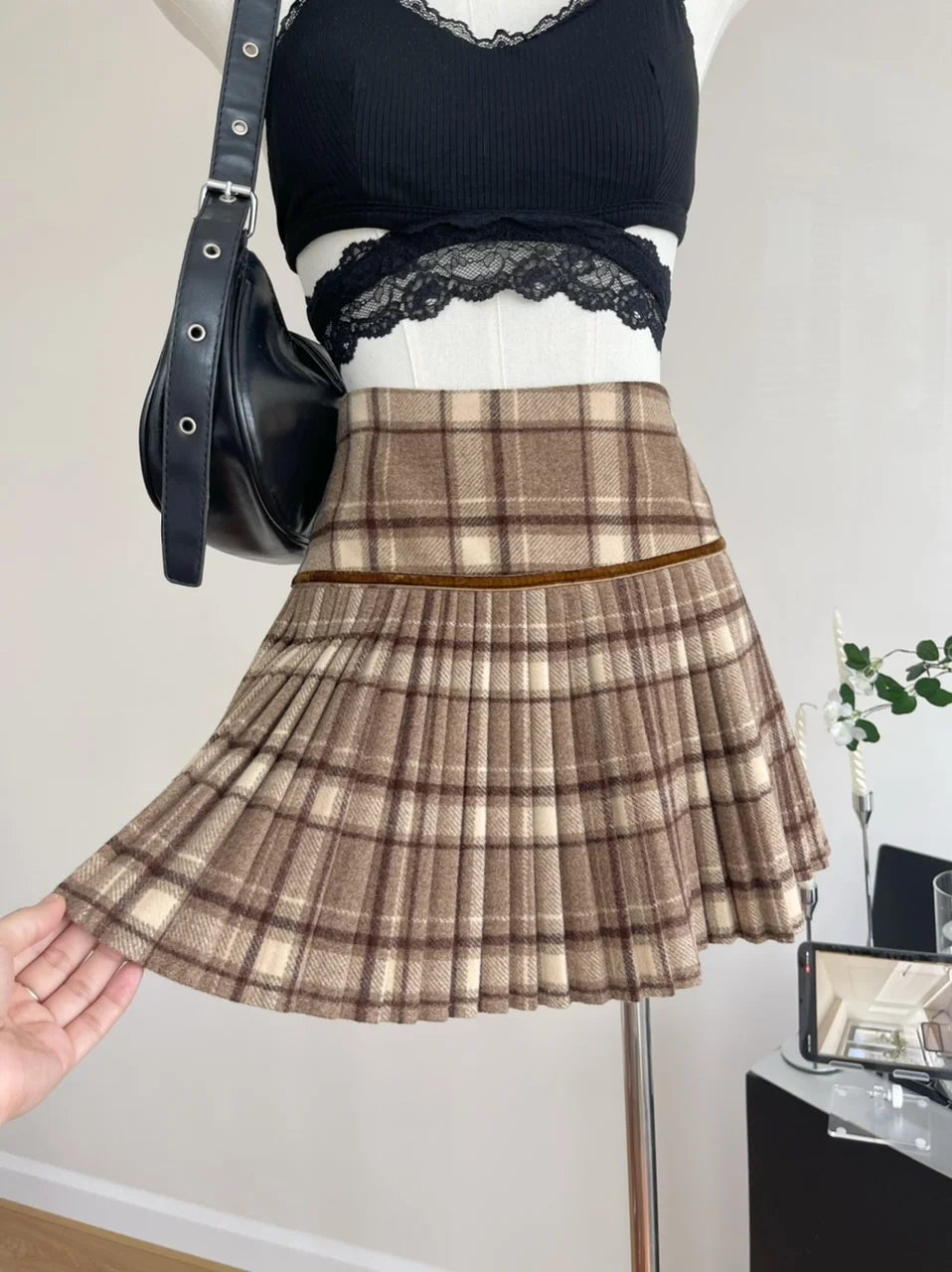 Plaid Pleated Mini Skirt Thick Wool Short Skirt High Waist Box-pleat Miniskirt for Women Teen-girl Preppy Style Outfit - Buy online at  Vibe In Cart.