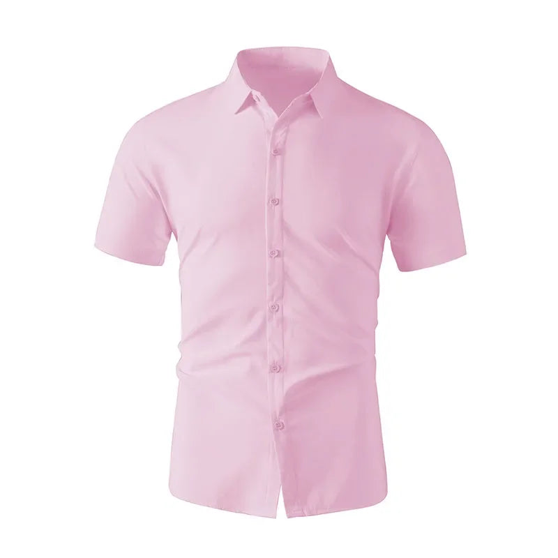 Men's Short Sleeved Solid Color Polyester Casual Shirt