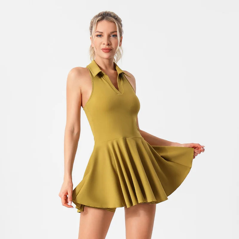 Women's Slim Fit Sleeveless Tennis Dress in Nylon Elastane with Chest Pads