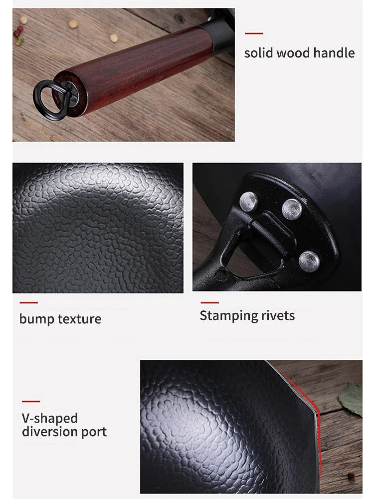 Pure Iron wok cast iron pan Non-coated Pot General use for Gas and Induction Cooker 32cm Chinese Wok Cookware Pan - Buy online at  Vibe In Cart.