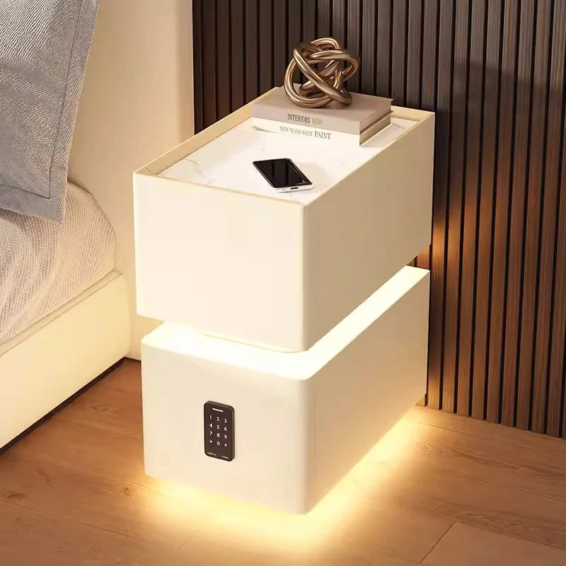 Creative 25cm Smart Bedside Table with Sensor Light Nordic Style Storage Cabinet Bedroom Nightstand with Wireless Charging - Buy online at  Vibe In Cart.