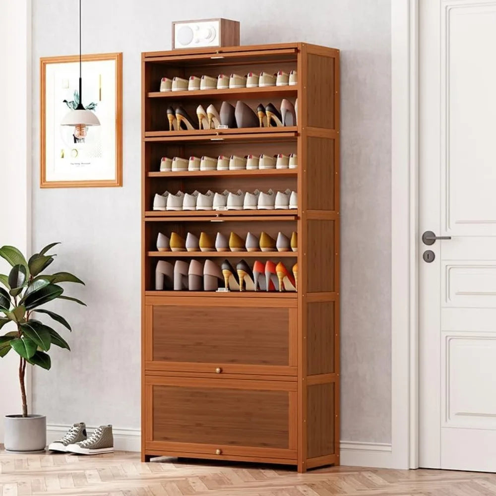 Tall Bamboo Shoe Storage Cabinet Free Standing Shoe Shelf Storage Rack with Flip Doors Shoes Heels Storage Cabinet Organizer - Buy online at  Vibe In Cart.