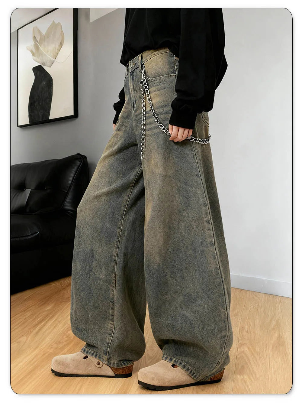 American Retro Baggy Wide Leg Jeans Men's Korea Streetwear Distressed y2k Clothing Casual Daily Four Seasons Denim Pants Unisex - Buy online at  Vibe In Cart.