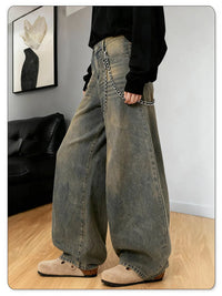 American Retro Baggy Wide Leg Jeans Men's Korea Streetwear Distressed y2k Clothing Casual Daily Four Seasons Denim Pants Unisex - Buy online at  Vibe In Cart.