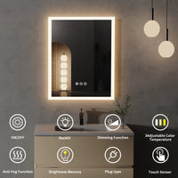 16x20 inch LED Lighted Bathroom Mirror with Anti-Fog, Wall Mounted Vanity Mirror with Smart Touch Button, Memory Function - Buy online at  Vibe In Cart.