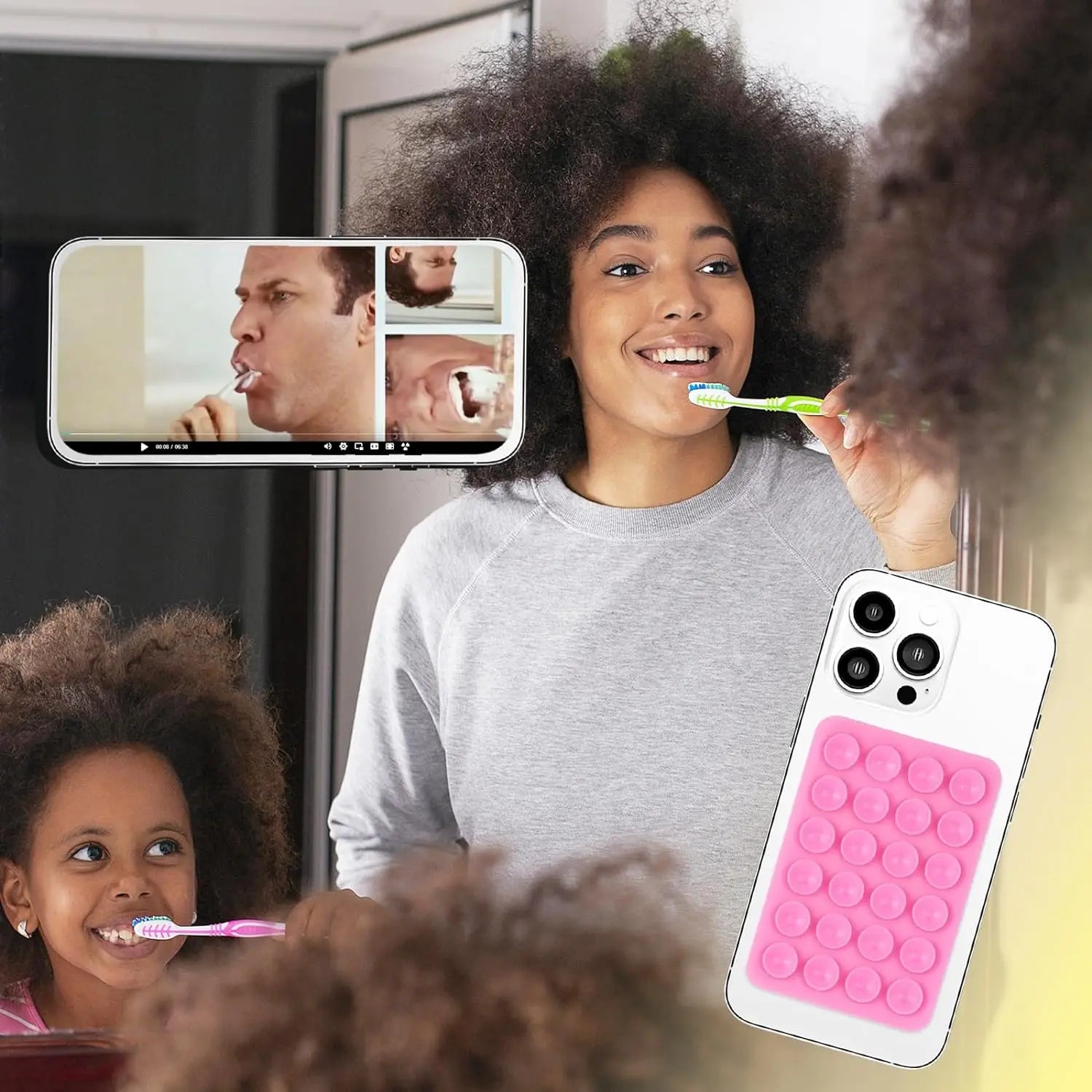 Universal Wall Phone Holder with Adhesive Suction and Anti-Slip Grip