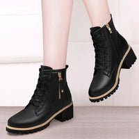 Women's Chunky Sole Ankle Boots     Lace-Up & Side-Zip Combat Boots Winter Fleece-Lined Booties Versatile Leather Boots Platfo - Buy online at  Vibe In Cart.