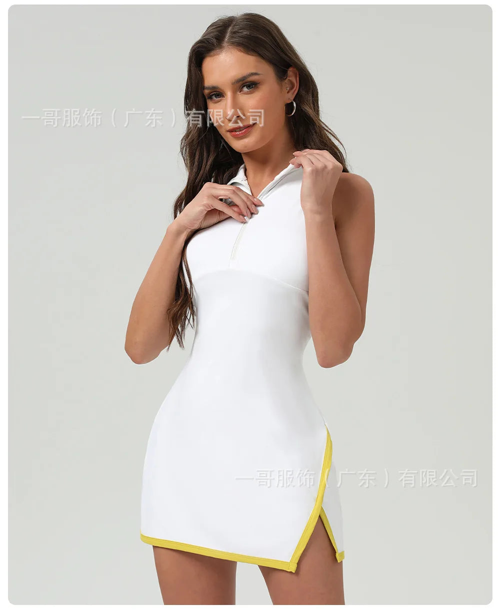 Clashing Color Polo Tennis Dress With Zipper Golf Sports Dress Women Quick-Dry Stretchy Jumpsuits Badminton Trainning Outfits - Buy online at  Vibe In Cart.