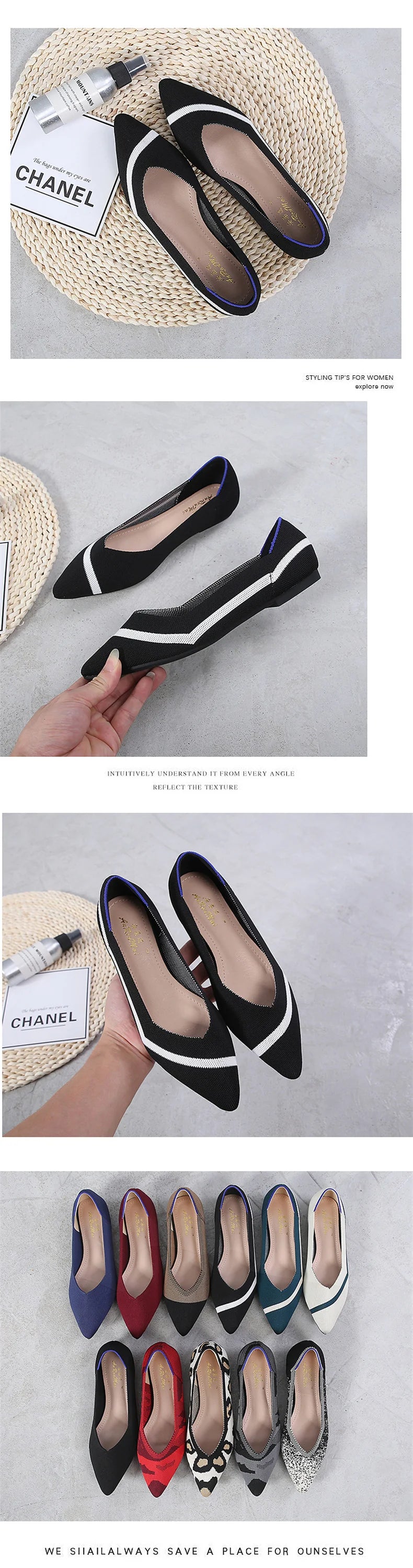 Fashion Comfort Breathable Polyester Women Spring Flats Pointy Toe Ballerinas Stretch Knitted Loafers Dress Causal Shoes - Buy online at  Vibe In Cart.