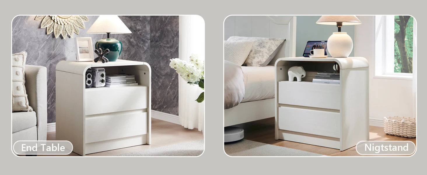 25" Tall Modern Nightstand with Charging Station, 23.6'' Wide Wood Bedside Table w/2 Storage Drawers,for Bedroom, Living Room - Buy online at  Vibe In Cart.