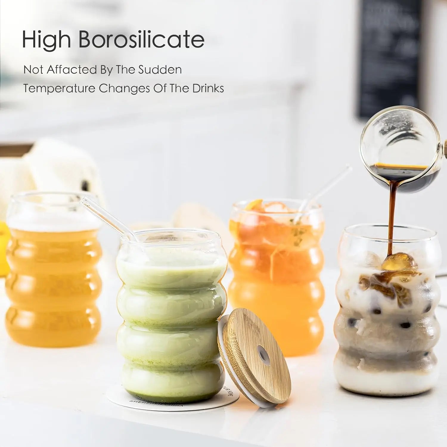 4pcs Creative Glass Cups Coffee Mug Clear Drinking Glasses Ribbed Glassware Cups With Straws Set Cocktail Fruit Glass Drinkware - Buy online at  Vibe In Cart.