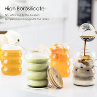 4pcs Creative Glass Cups Coffee Mug Clear Drinking Glasses Ribbed Glassware Cups With Straws Set Cocktail Fruit Glass Drinkware - Buy online at  Vibe In Cart.