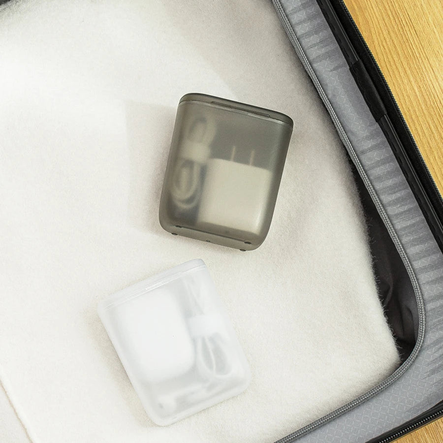 Transparent Dustproof Storage Box for Cables and Chargers in White, Green, and Gray