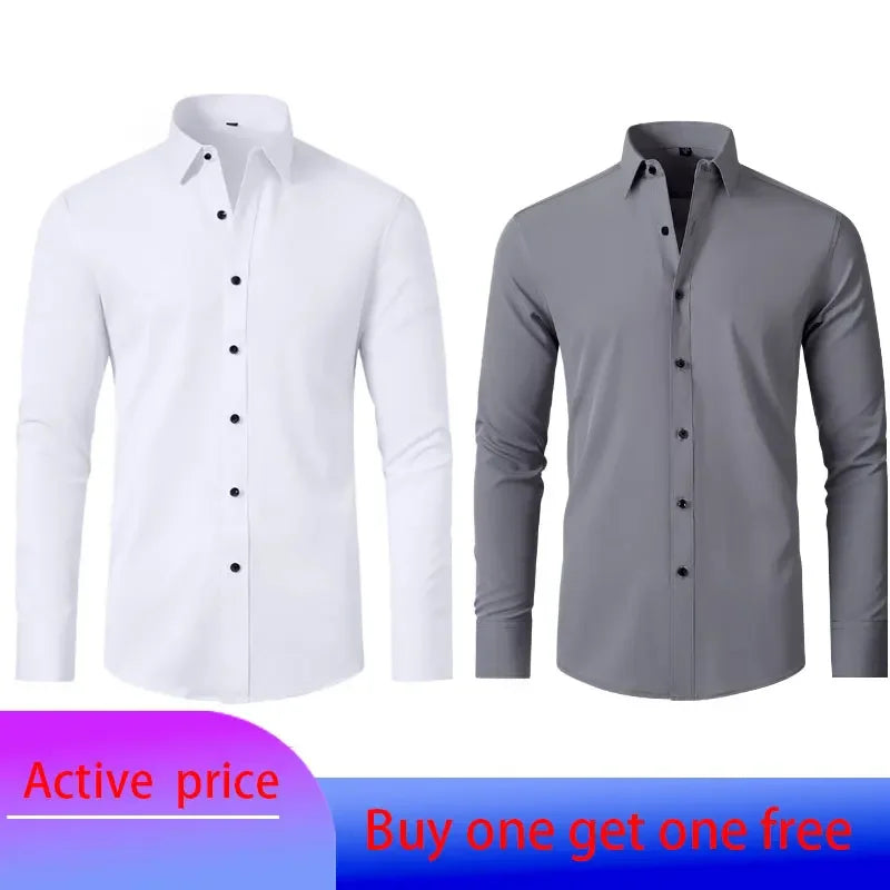 Men's Black 6XL Long-Sleeved Business Casual Polyester Shirt