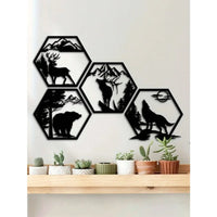 4PC Hexagon Animal (Deer/Wolf/Bear) Metal Wall Sculpture | Rustic Black Decor | Halloween & Christmas Gift - Buy online at  Vibe In Cart.