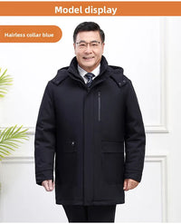 Men's White Goose Down Long Winter Jacket with Detachable Liner