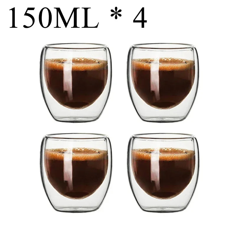 Double Wall High Borosilicate Glass Mug Set, Heat Resistant, 2-18 Pieces