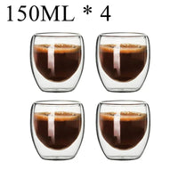 Double Wall High Borosilicate Glass Mug Set, Heat Resistant, 2-18 Pieces