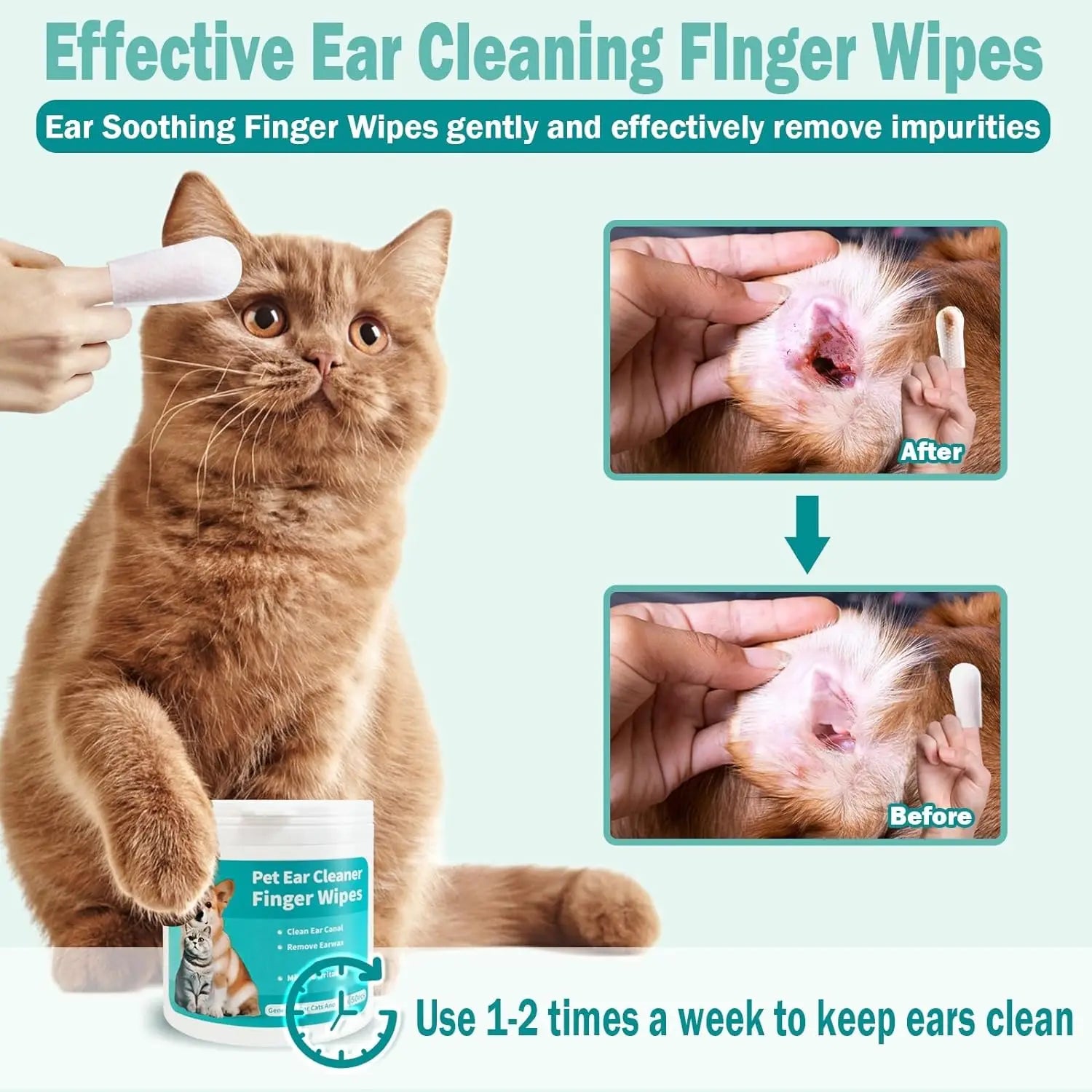 Pet Ear Wipes, Ear Cleaner Finger Wipes for Cats and Dogs, Soft & Easy Otic Cleaning Pads, Pet Supplies for Regular Soothing Odo - Buy online at  Vibe In Cart.