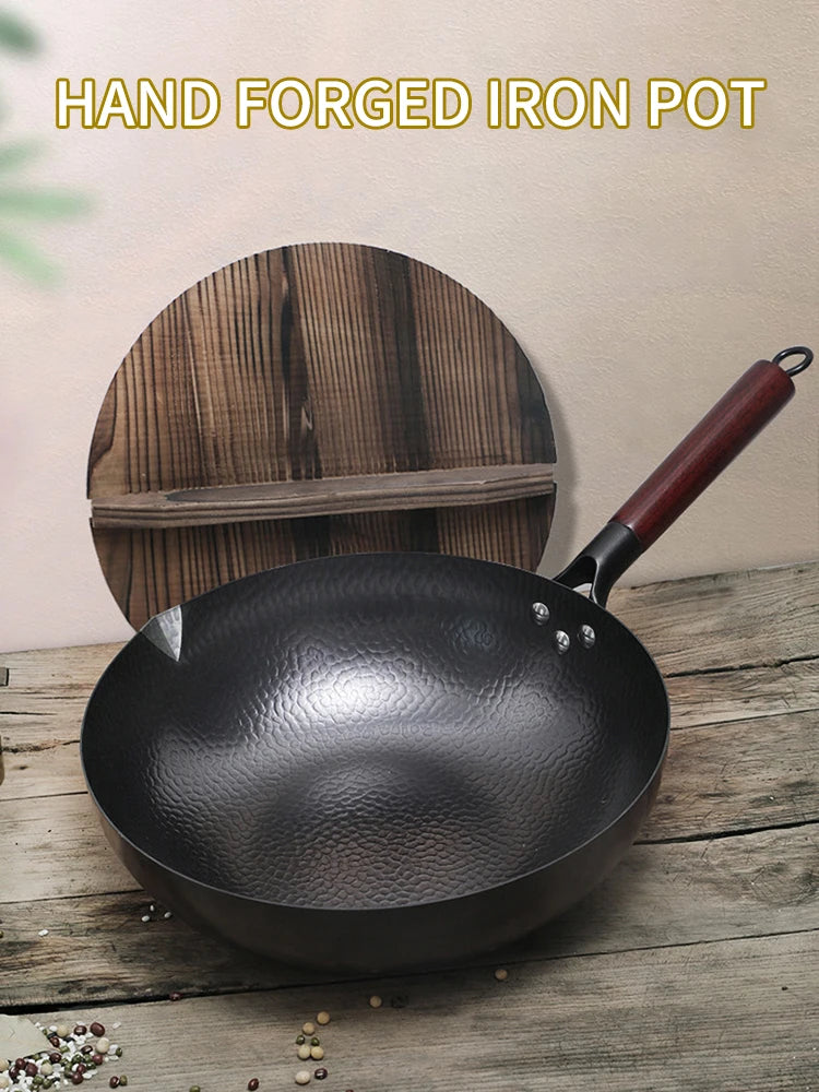 Pure Iron wok cast iron pan Non-coated Pot General use for Gas and Induction Cooker 32cm Chinese Wok Cookware Pan - Buy online at  Vibe In Cart.