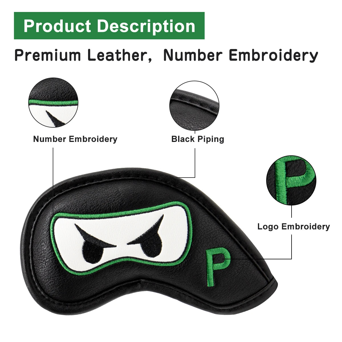 Leather Golf Club Headcover Set for Driver, Fairway, and Hybrid