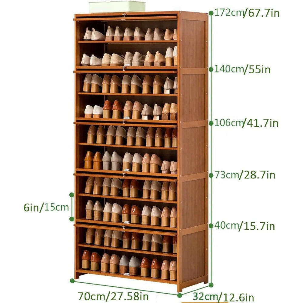 Tall Bamboo Shoe Storage Cabinet Free Standing Shoe Shelf Storage Rack with Flip Doors Shoes Heels Storage Cabinet Organizer - Buy online at  Vibe In Cart.