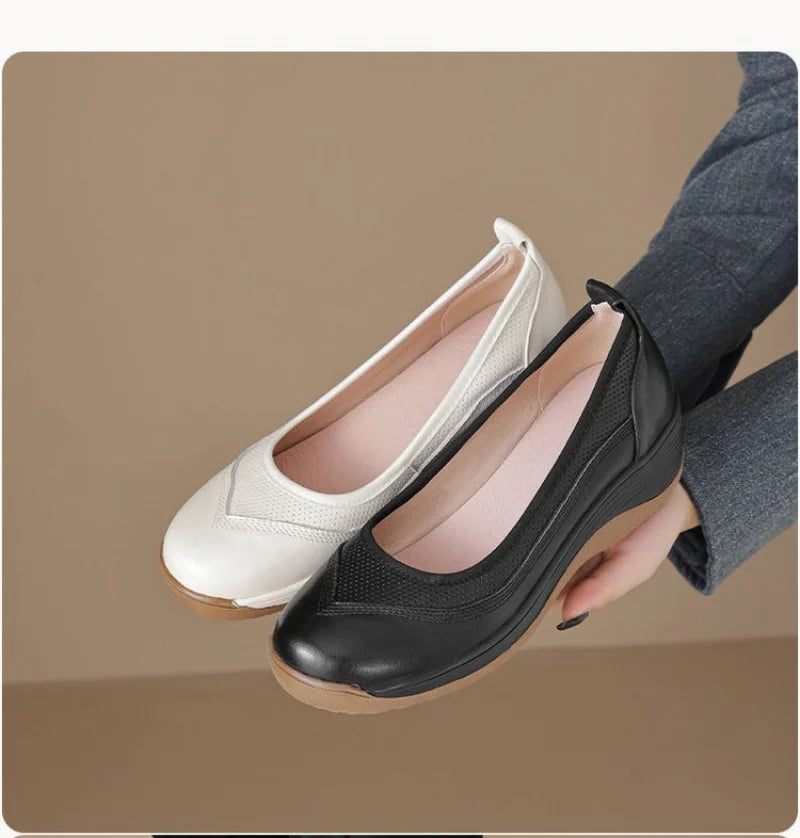 Women's White Soft - Leather Comfortable Wedge Flats - Breathable & Versatile - Buy online at  Vibe In Cart.