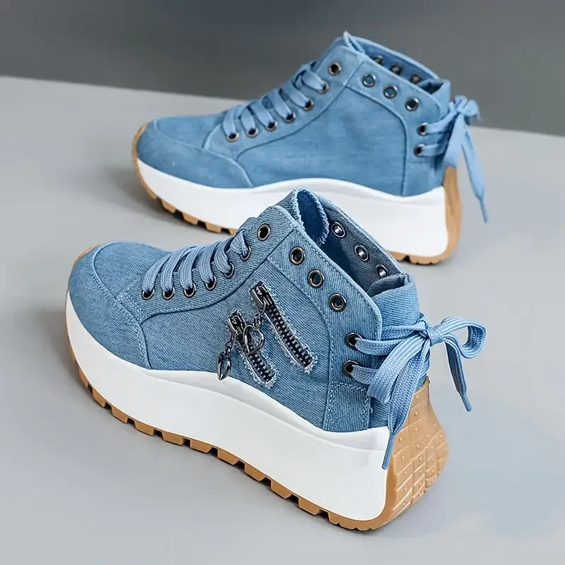 Designer Women Sneakers High Top Denim Canvas Shoes Female Girls Students Canvas Shoes for Women Lace Up Platform Sneakers - Buy online at  Vibe In Cart.