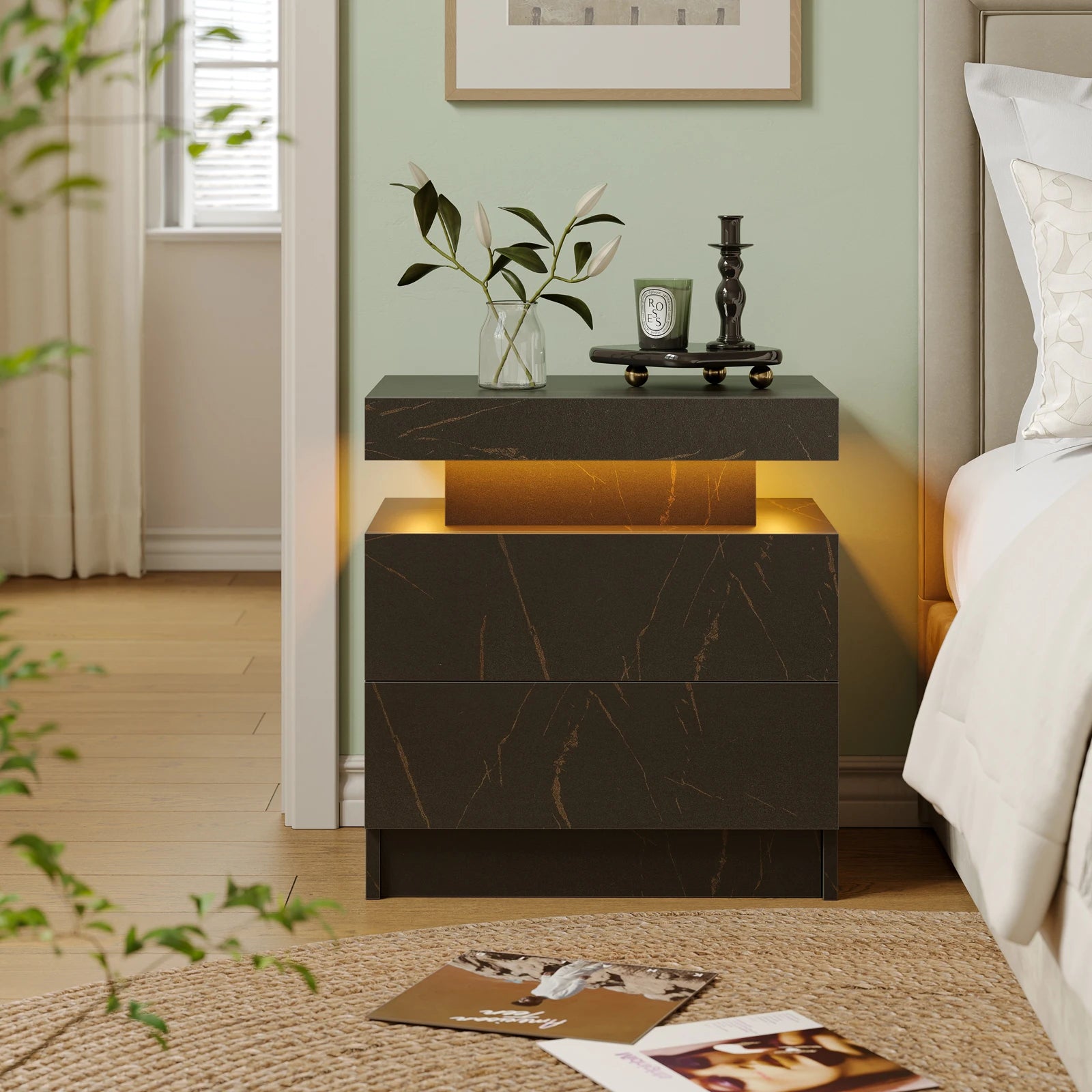 Cubehom LED Nightstands with 2 Drawers, End Table with RGB LED Lights for Bedroom Living Room, White Bedside Table - Buy online at  Vibe In Cart.