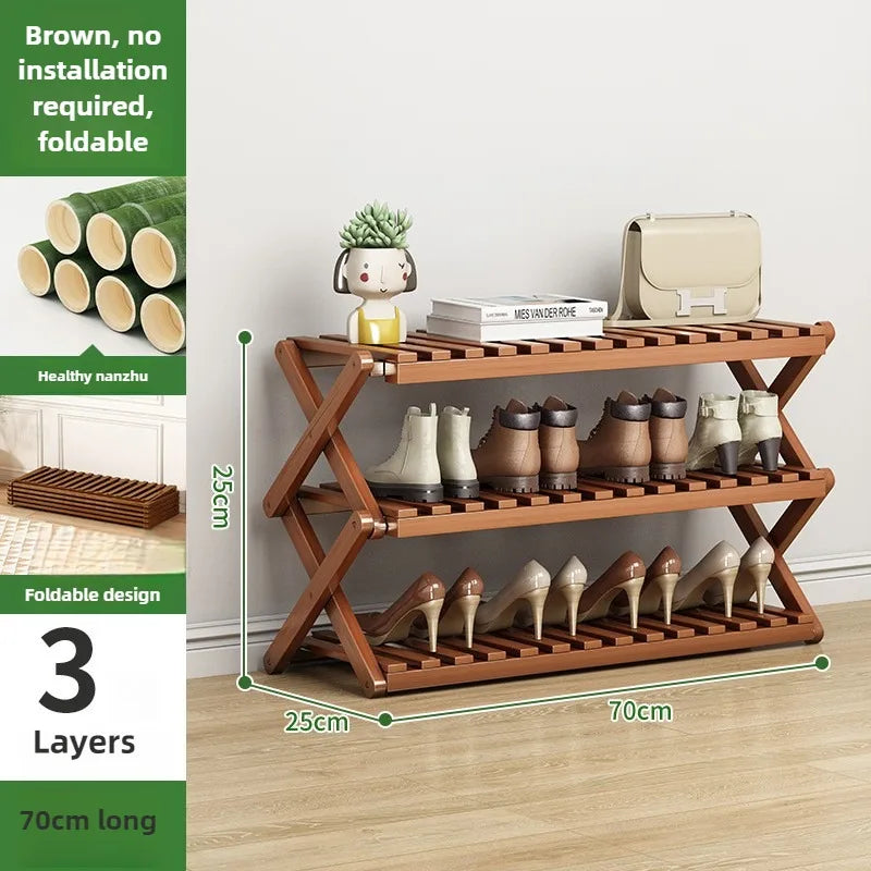 Folding Multi-Level Bamboo Shoe Rack for Living Room Storage