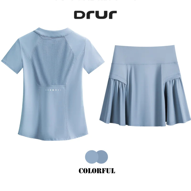 DRUR 2pcs Tennis Skirt Set Women Summer Sports Suit 2 Piece Fitness Top Skort Sets Ladies Golf Wear Set Sportswear Outfits 2025 - Buy online at  Vibe In Cart.