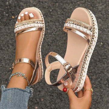 Plus Size Fashion Rivet Decor Wedge Sandals Women Gold Ankle Strap Platform Sandals for Woman Summer Thick Sole Roman Sandalias - Buy online at  Vibe In Cart.