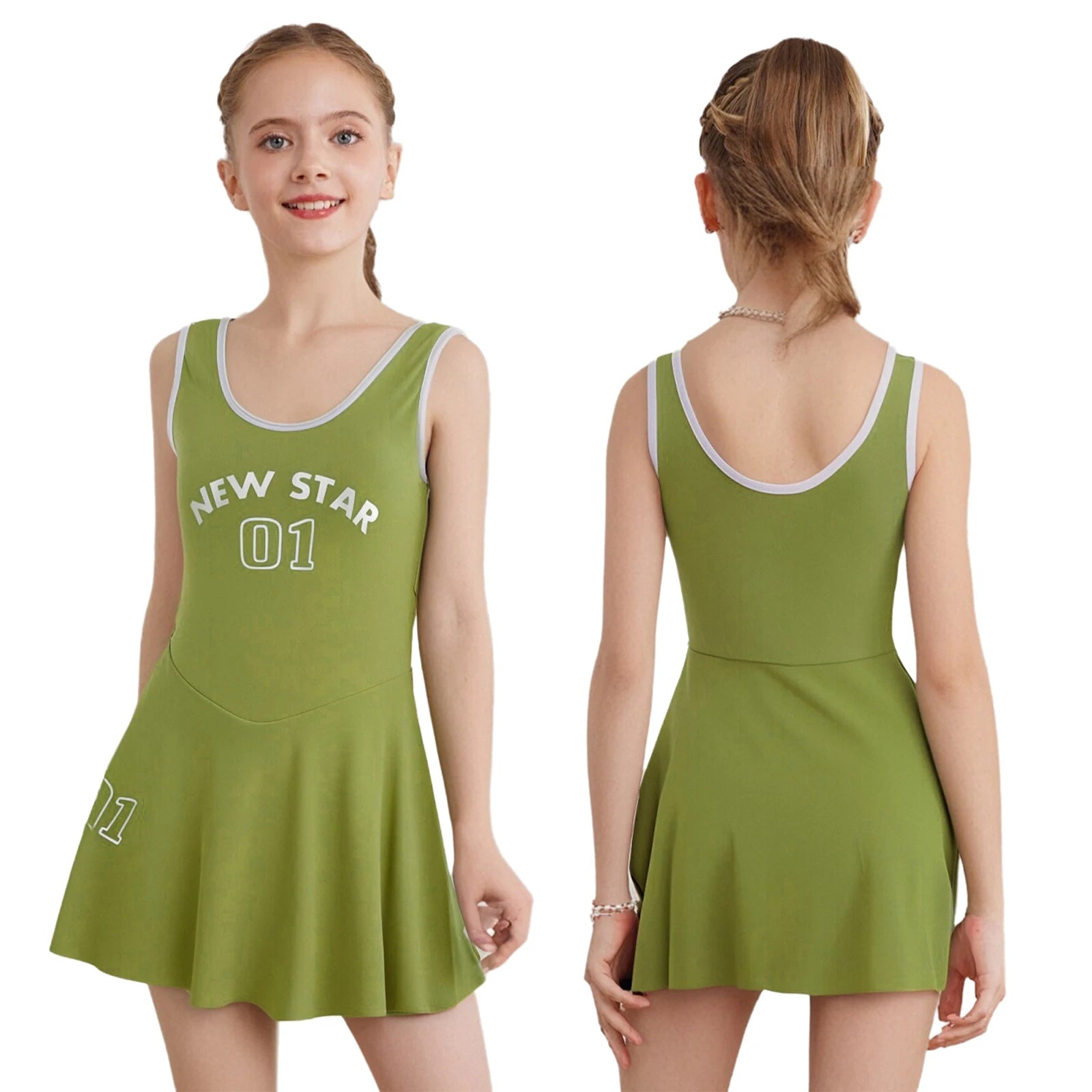 Sporty Style Girl Dress Children's Sleeveless Letter Print Sports Golf Tennis Workout Athletic Dress with Removable Chest Pads