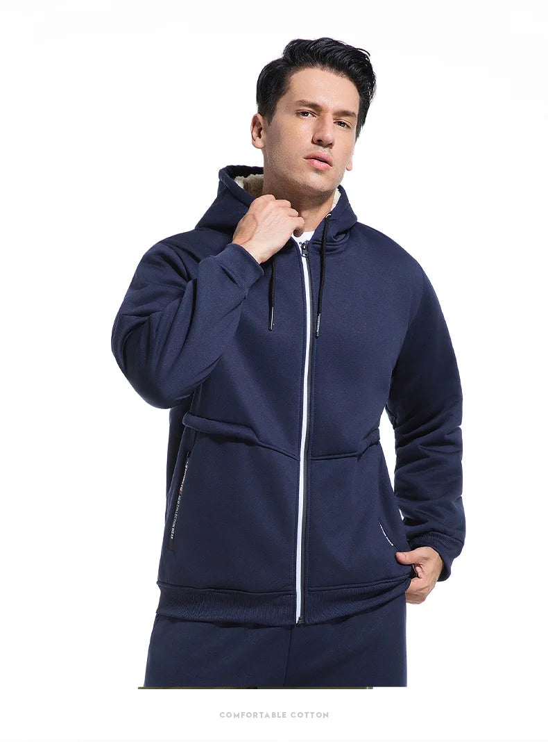 Men's Winter Fleece Jacket with Zipper and Pockets