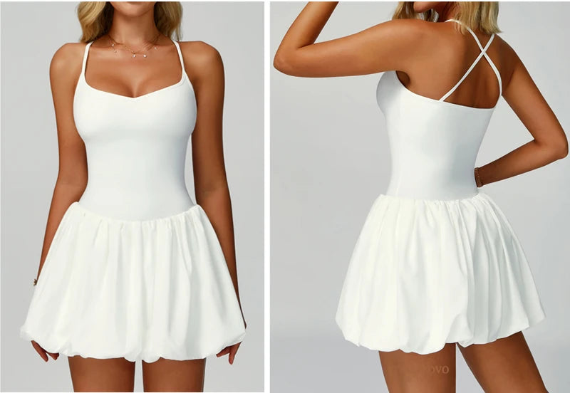 VITALINOVO Womens Spaghetti Strap Tennis Dress with Built-in Bra & Shorts Pockets V Neck Crisscross Athletic Golf Workout Dress