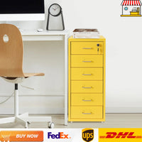 Lockable Rolling Metal File Cabinet| 6-Drawer Home Office Document Storage Container with Wheels| Off-white/Green/Yellow - Buy online at  Vibe In Cart.