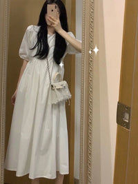 Women's Slim Fit White Midi Cotton Blend Dress, XXL