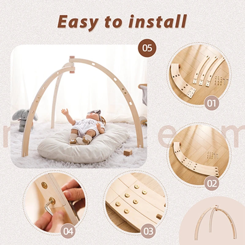Foldable Wooden Baby Play Gym with Rattle, Mobile and Sensory Toys