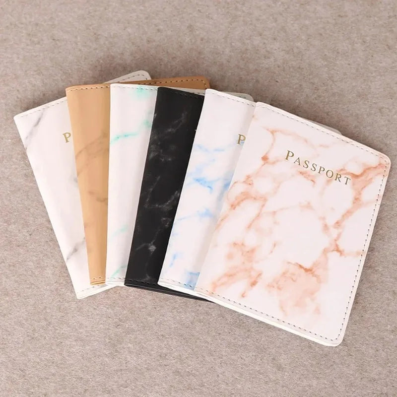 PU Leather Passport Case with Marble Design, 14cm x 10cm