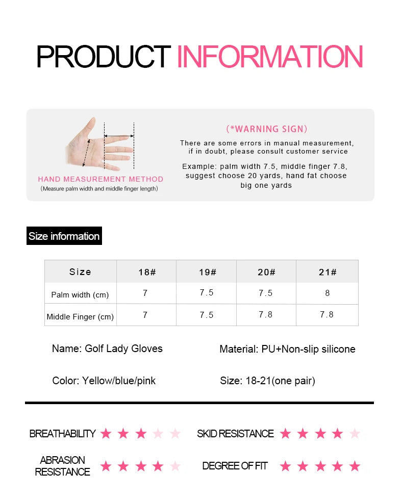 Golf Gloves Women Sport Gloves Silica Gel Non Slip Absorb Sweat Nanometer Golf Breathable Glove Palm Protection Wear Resistant - Buy online at  Vibe In Cart.