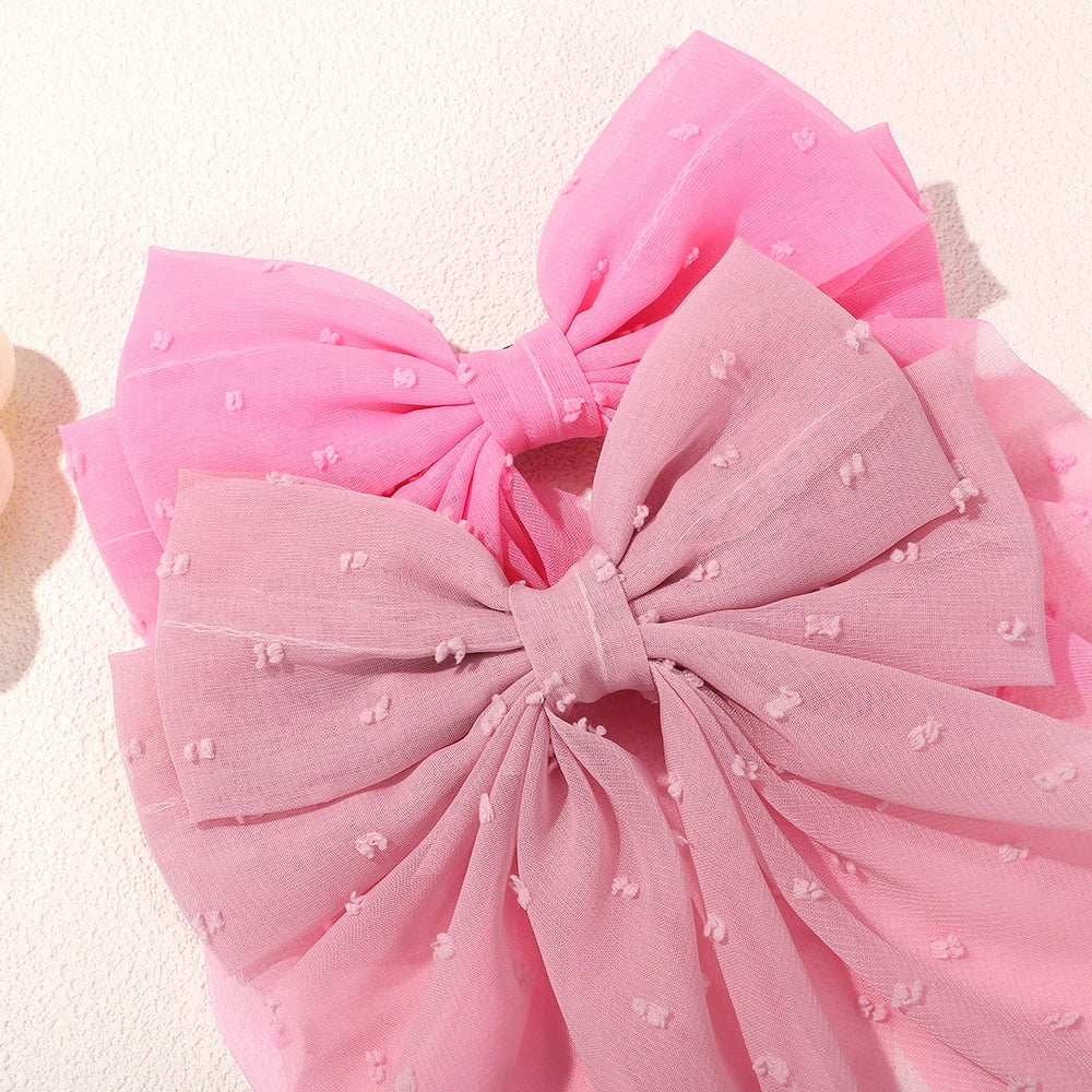 Polyester Chiffon Alloy Hair Barrettes for Girls with Big Bow