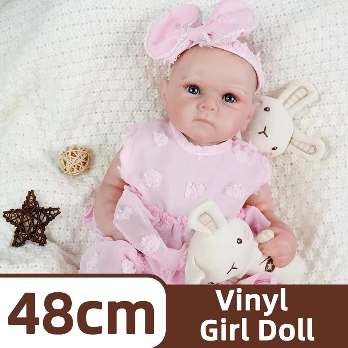 Full Body Vinyl Girl Rebirth Doll with Visible Blood Vessels and Pink Dress