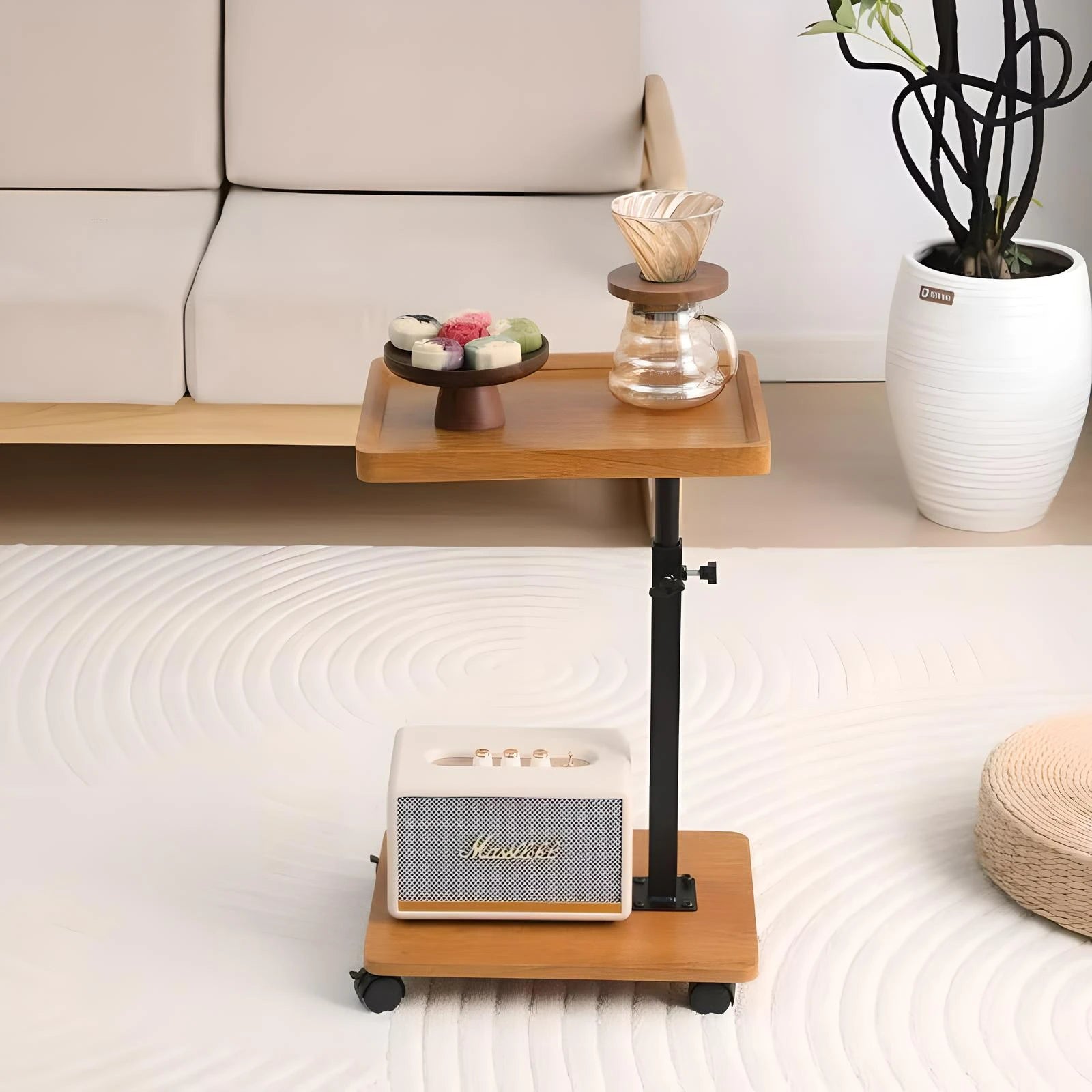 Wooden Rectangle Coffee Table for Living Room with Wheels