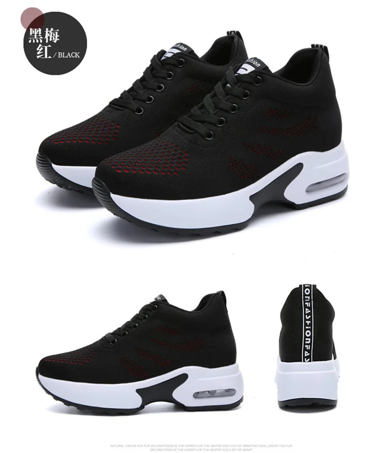Women's Platform Mesh Lace-Up Sneakers Medium Heel