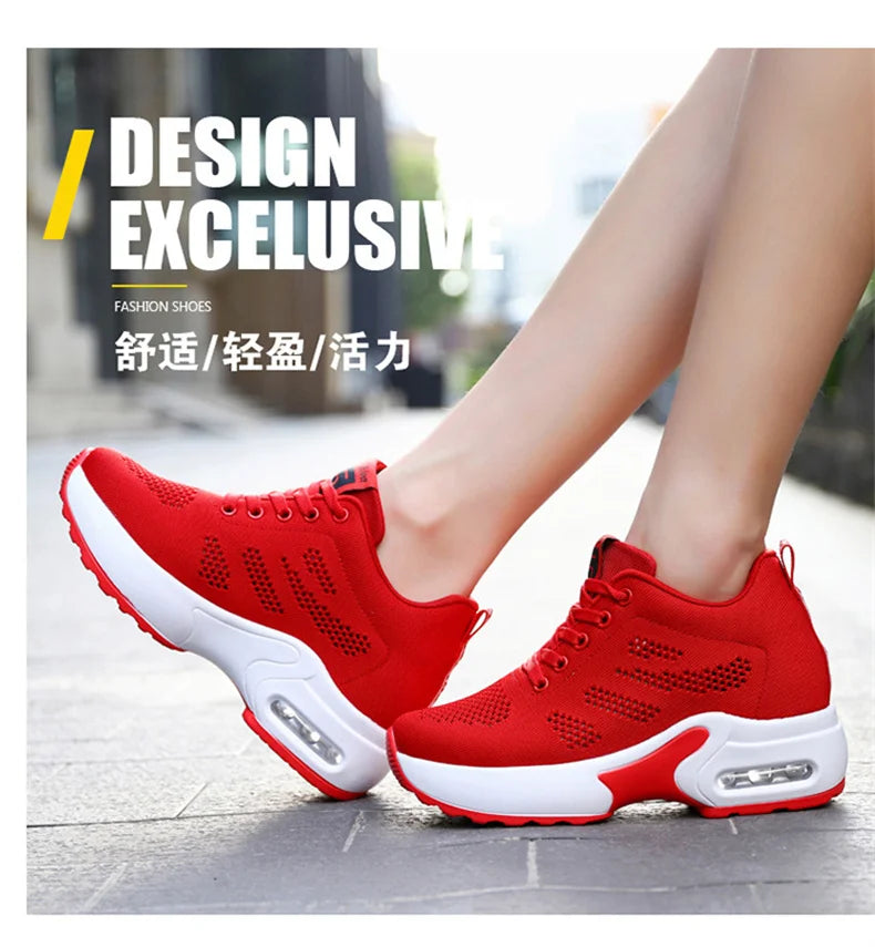 Women's Platform Mesh Lace-Up Sneakers Medium Heel