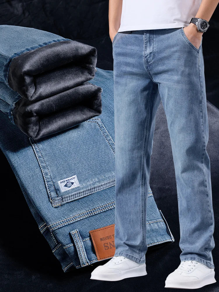 Men's Winter Warm Fleece Lined Thick Stretchable Business Casual Jeans Lightweight Trousers for Office And Daily Wear - Buy online at  Vibe In Cart.