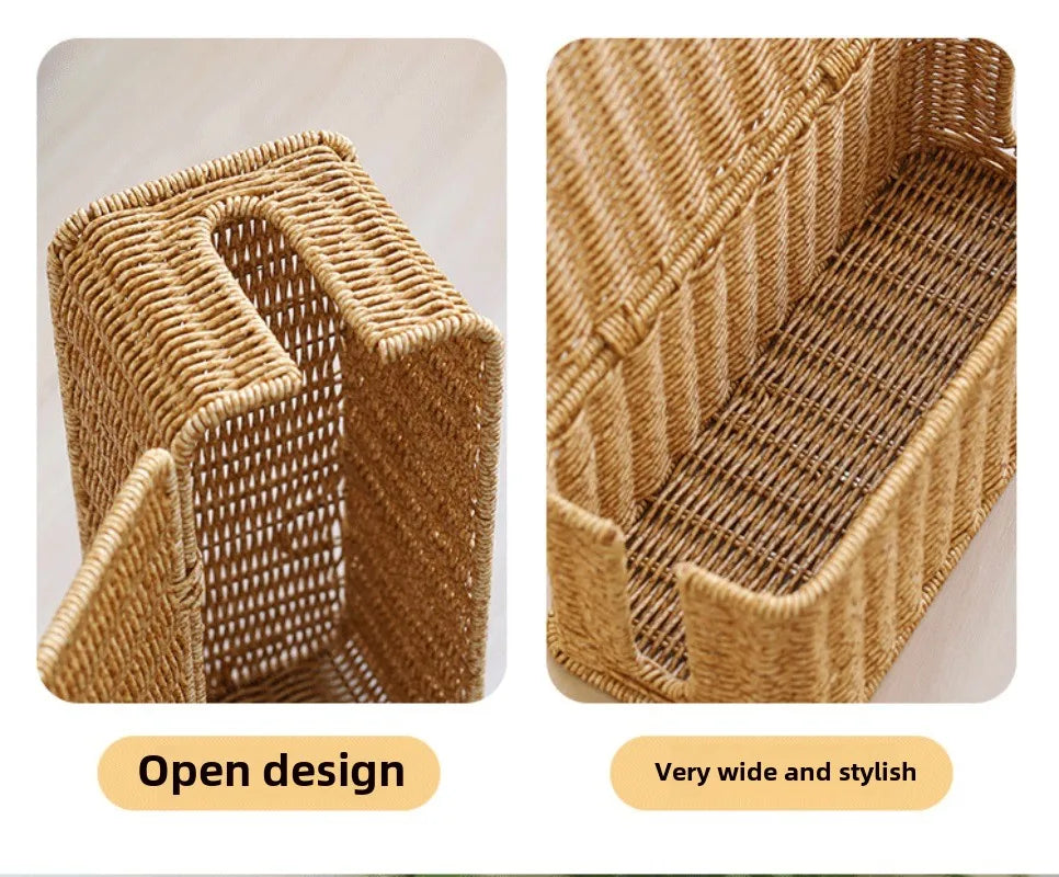 Rattan Cable Management Box with 2 Open Slots for Under Desk