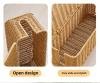 Rattan Cable Management Box with 2 Open Slots for Under Desk