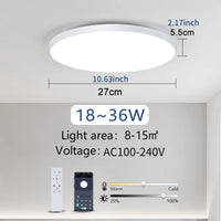 Smart LED Ceiling Lamp with Remote Control, Dimmable, White